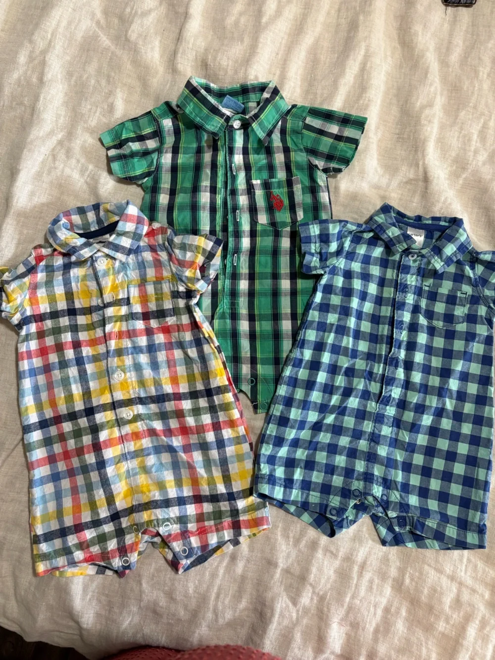 6 months Kids Plaid Button-Up Shorts/Onesie - Multicolor Plaid